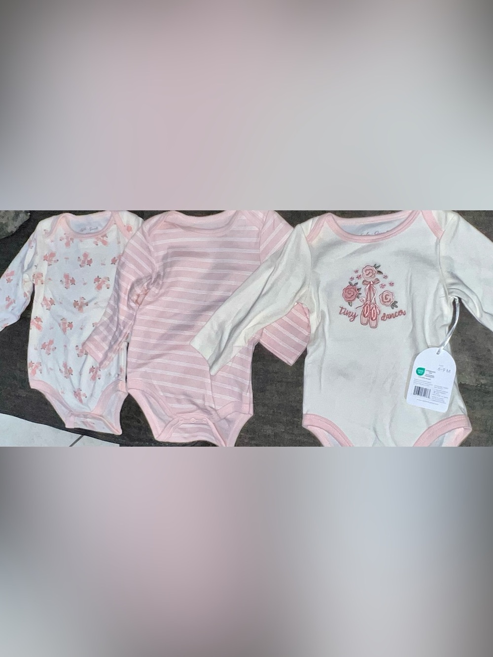 Baby 6-9M Girls' Pink Stripe Long-Sleeve Pajama Bodysuit 3 pieces